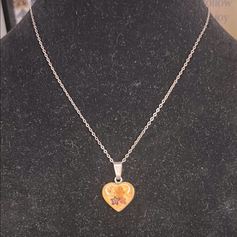 Vintage Preserved Flowers Sterling Necklace
